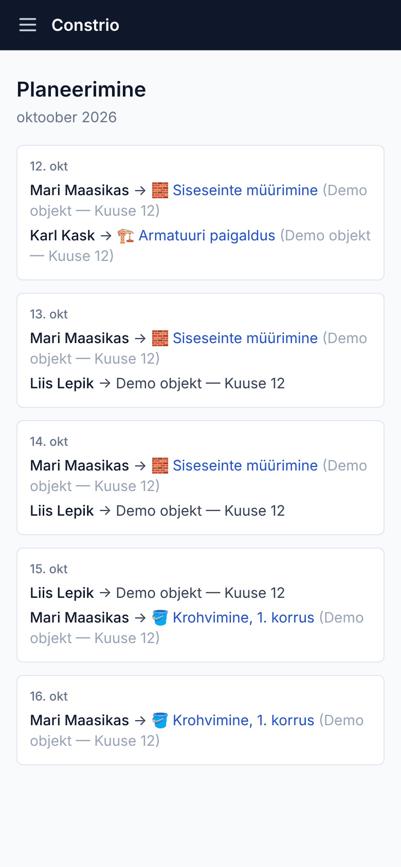 Planeerimise kalender telefoni ekraanil